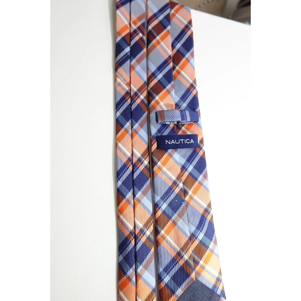 Nautica Classic Plaid Orange Blue Student Professor Architect Tie Academia‎
